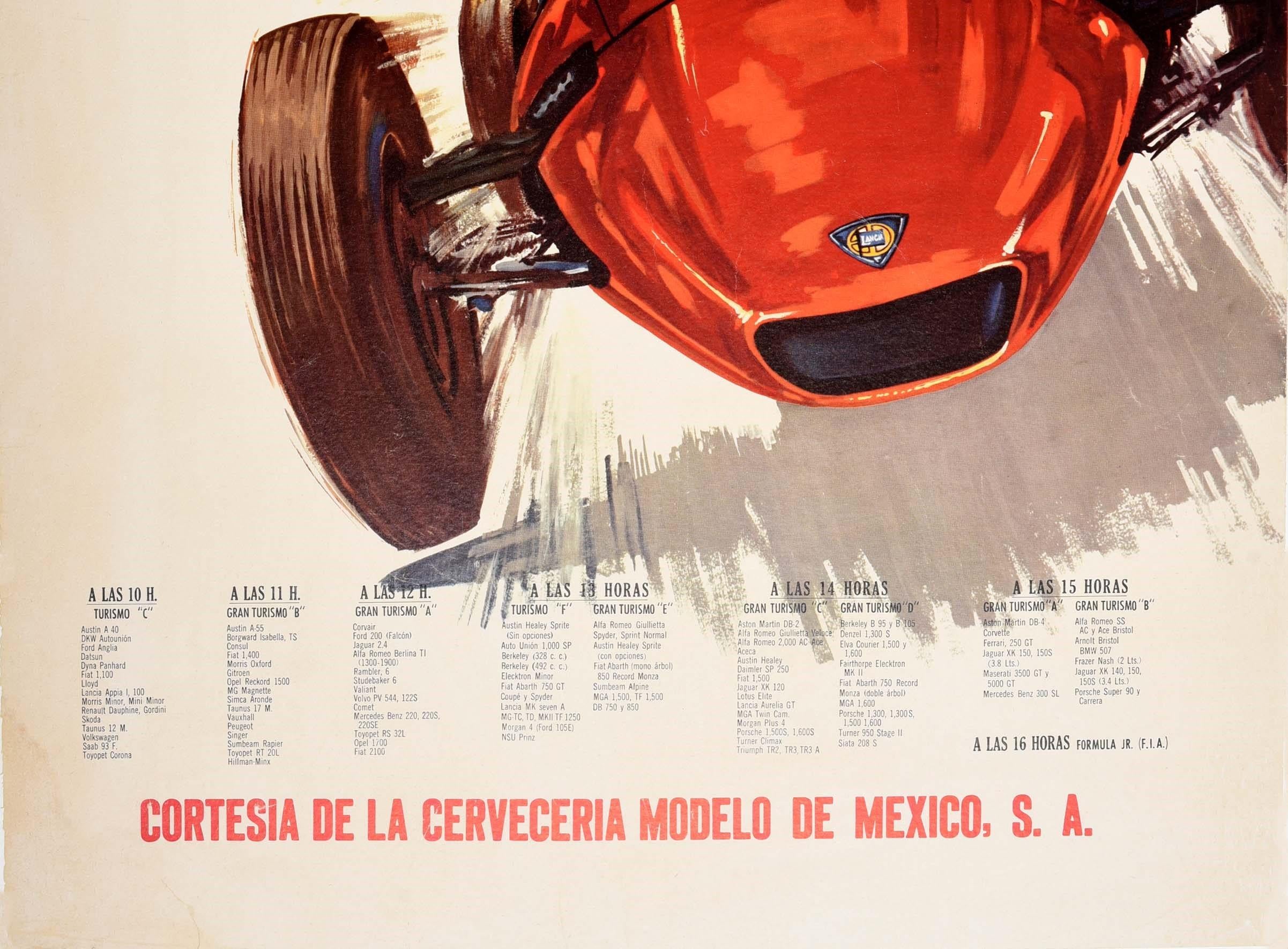 Original Vintage Sport Poster Carrera Ciudad De Mexico Grand Prix Car Racing Art - Beige Print by Unknown