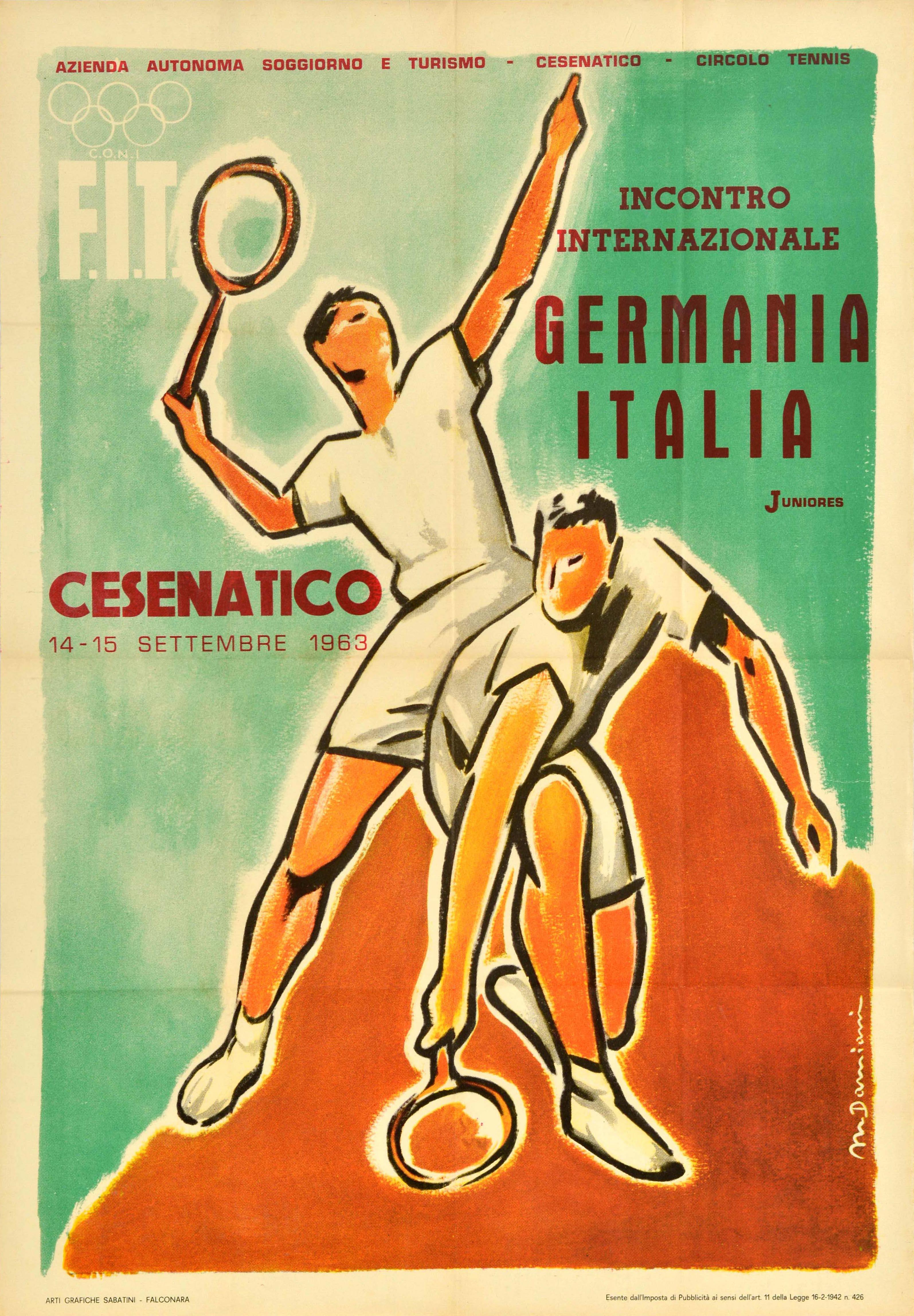 Original Vintage Sport Poster Cesenatico Tennis Meeting Germany Italy Coni FIT