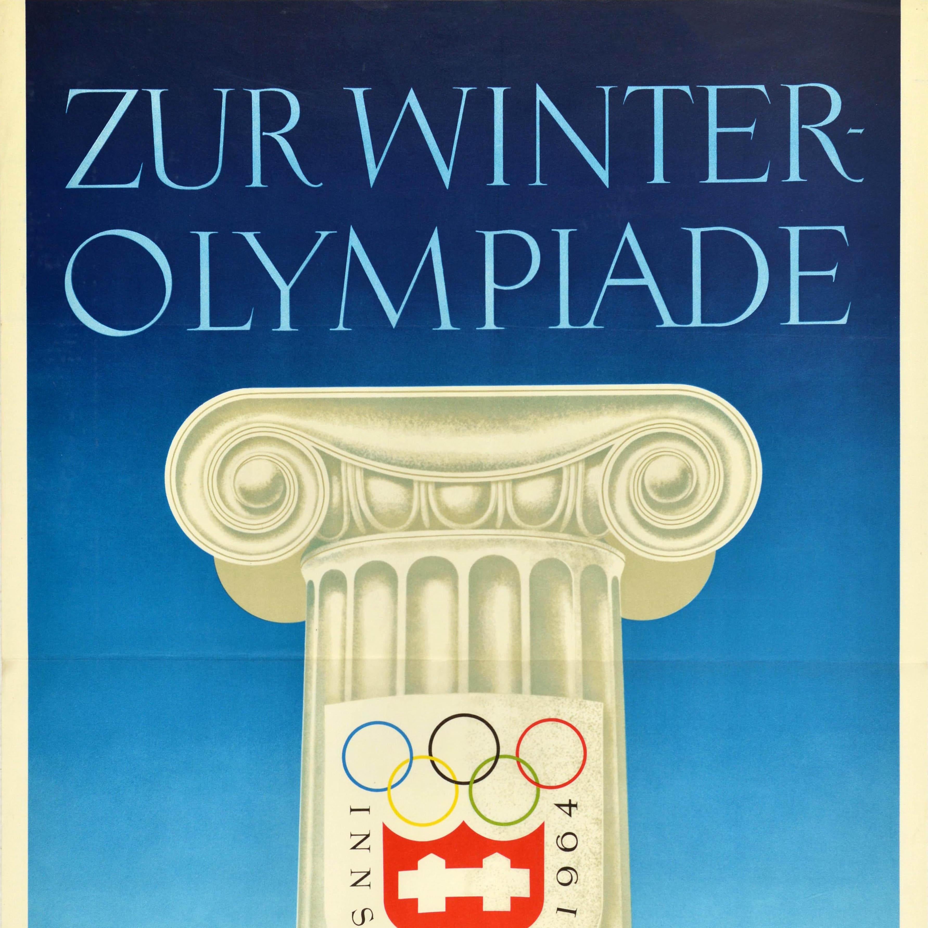 Original Vintage Sport Poster Innsbruck Winter Olympic Games Austrian Railway - Gray Print by Unknown