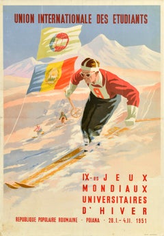 Original Vintage Sport Poster IX World University Winter Games Pioana Romania