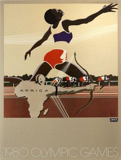 Original Vintage Sport Poster Levi's Moscow 1980 Olympic Games Africa Runner