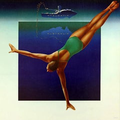 Original Vintage Sport Poster Levi's Moscow 1980 Olympic Games Australia Swimmer