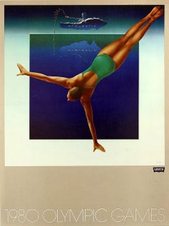 Original Vintage Sport Poster Levi's Moscow 1980 Olympic Games Australia Swimmer