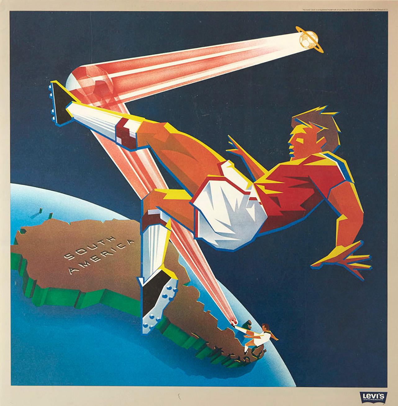 Poster sportivo originale d'epoca Levi's Mosca 1980 Giochi Olimpici Sud America - Print Beige di Unknown