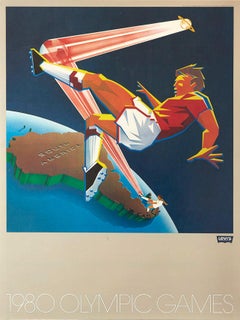 Poster sportivo originale d'epoca Levi's Mosca 1980 Giochi Olimpici Sud America