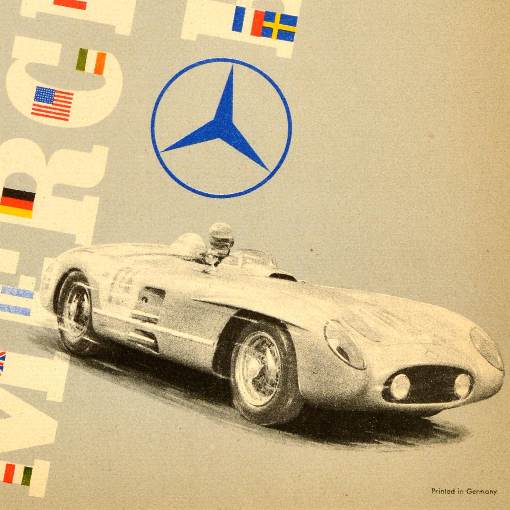 Original Vintage Sportplakat Mercedes Benz Targa Florio 300SLR Steigbügel Moos, Original – Print von Unknown