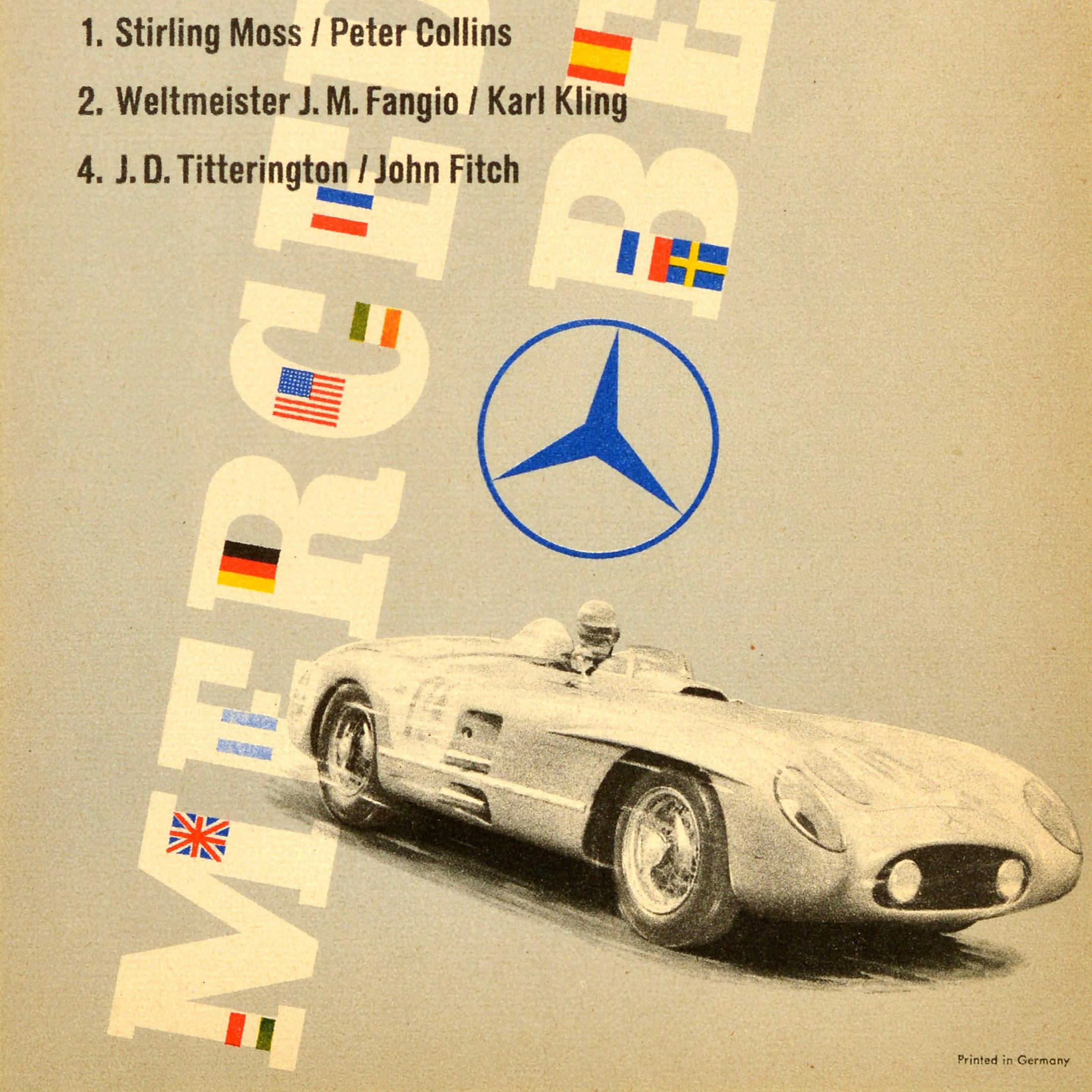 Original Vintage Sport Poster Mercedes Benz Targa Florio 300SLR Stirling Moss For Sale 1