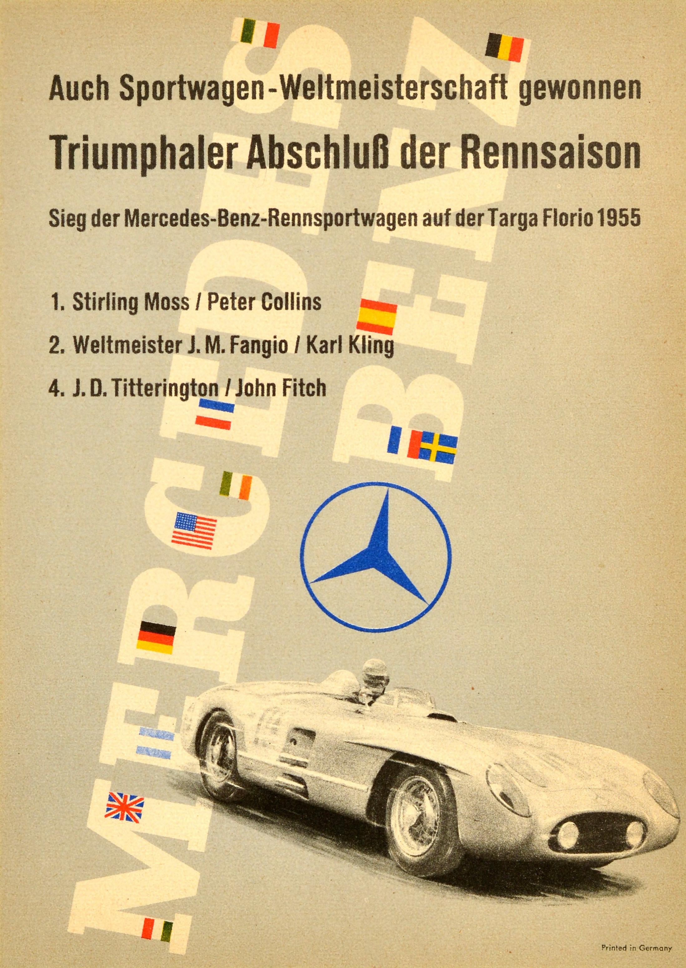 Unknown Print - Original Vintage Sport Poster Mercedes Benz Targa Florio 300SLR Stirling Moss