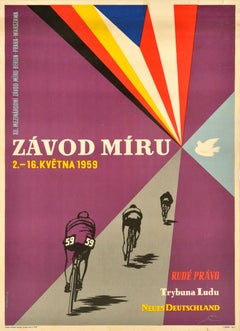 Original Vintage Sport Poster Peace Race 1959 Berlin Prague Warsaw Cycling