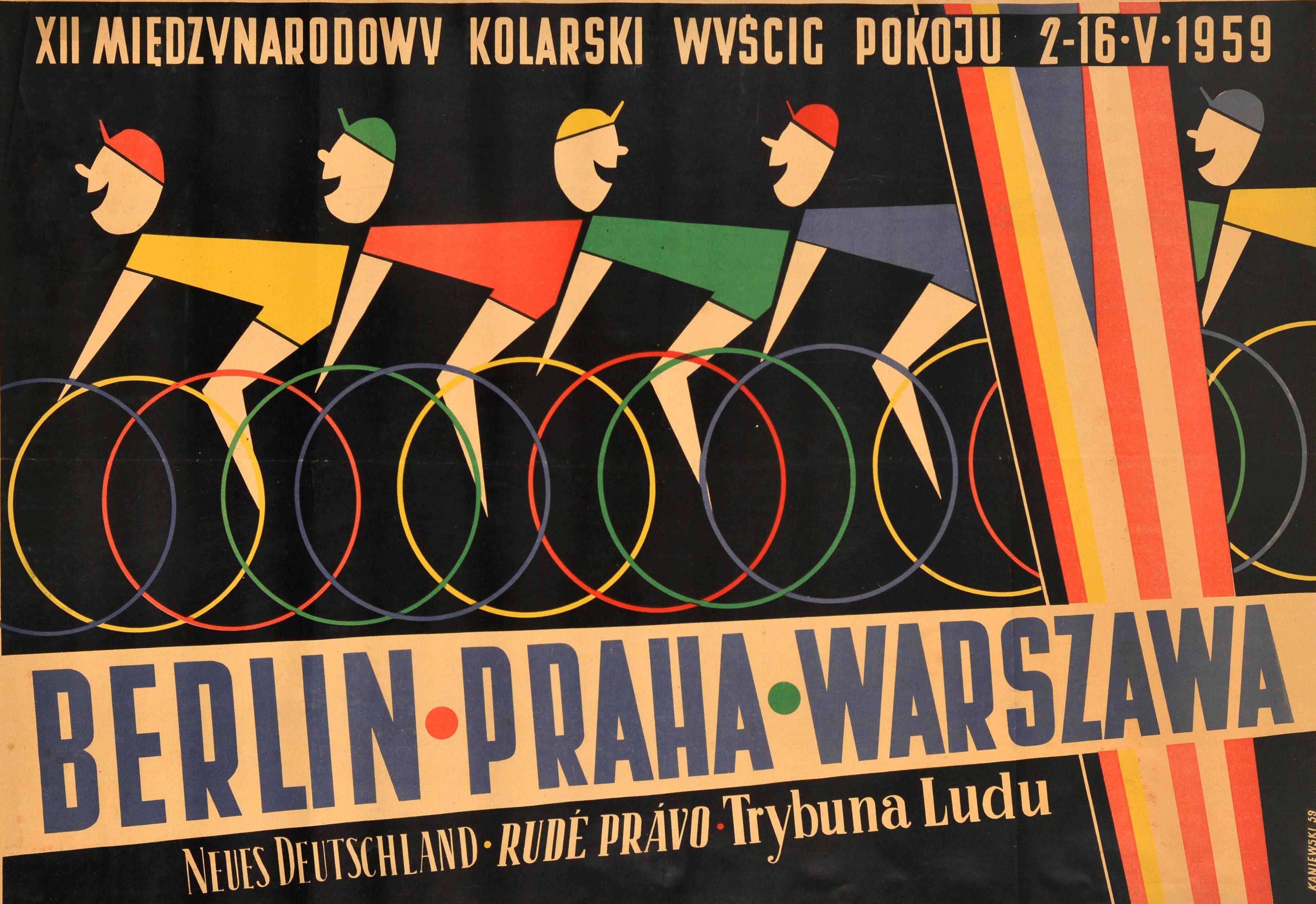 Original Vintage Sport Poster Peace Race 1959 Berlin Prague Warsaw Kaniewski - Print by Unknown