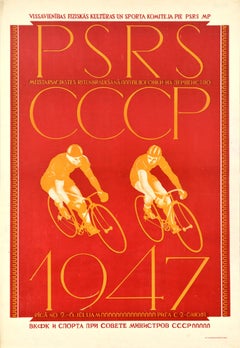 Original Vintage Sport Poster USSR Cycling Championship Race Riga Soviet Latvia