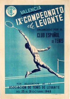 Original Vintage Sport Poster Valencia Campeonato De Levante Tennis Club Spain