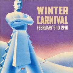 Original Vintage Sport Skiing Poster Dartmouth Winter Carnival 1940 Ski USA