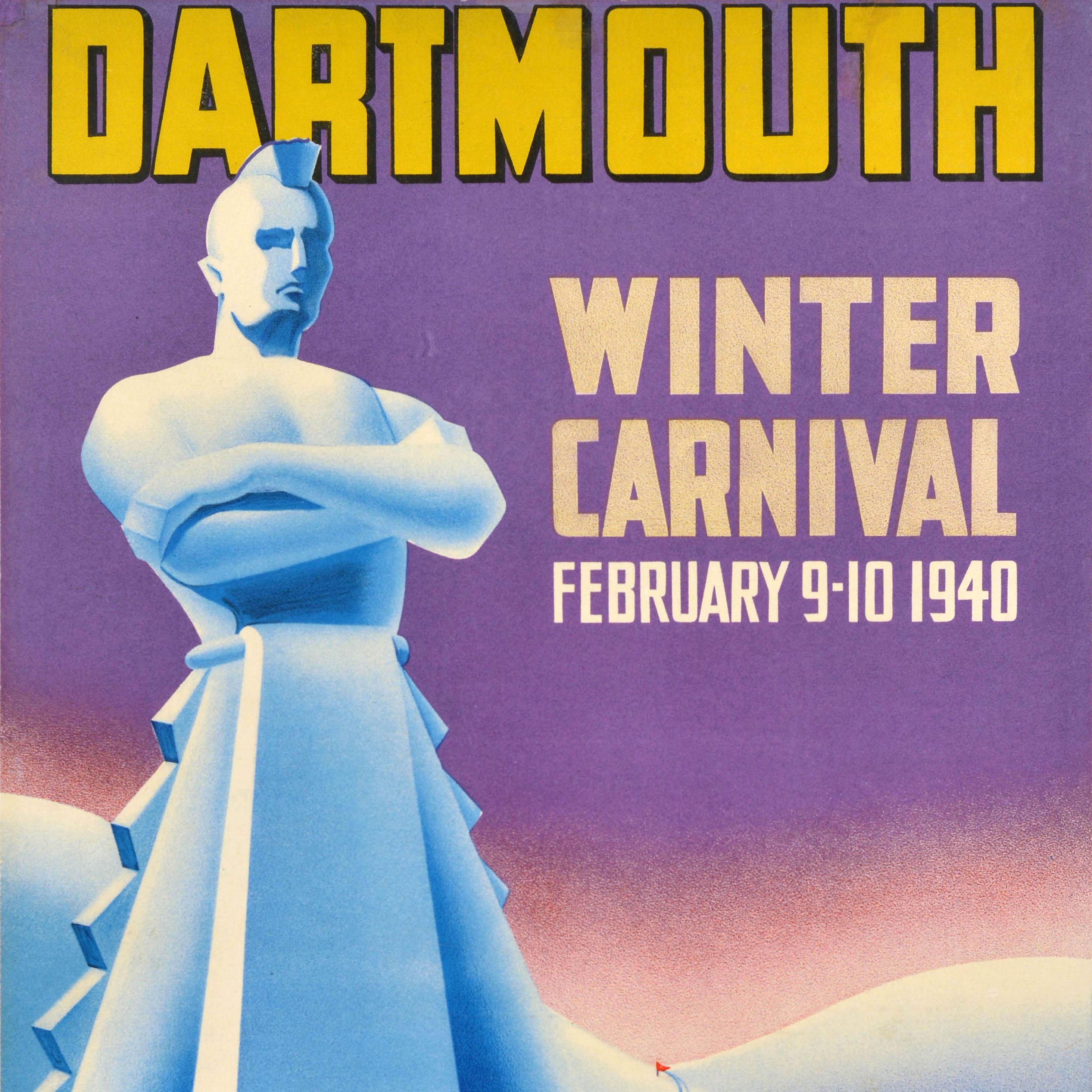 Póster Original Vintage Esquí Deportivo Carnaval de Invierno de Dartmouth 1940 Esquí EE.UU. - Print Gris de Unknown