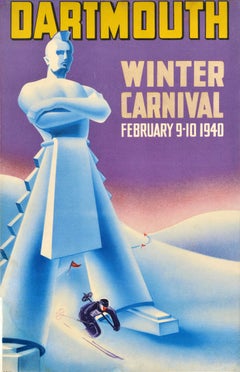 Original Vintage Sport Skiing Poster Dartmouth Winter Carnival 1940 Ski USA