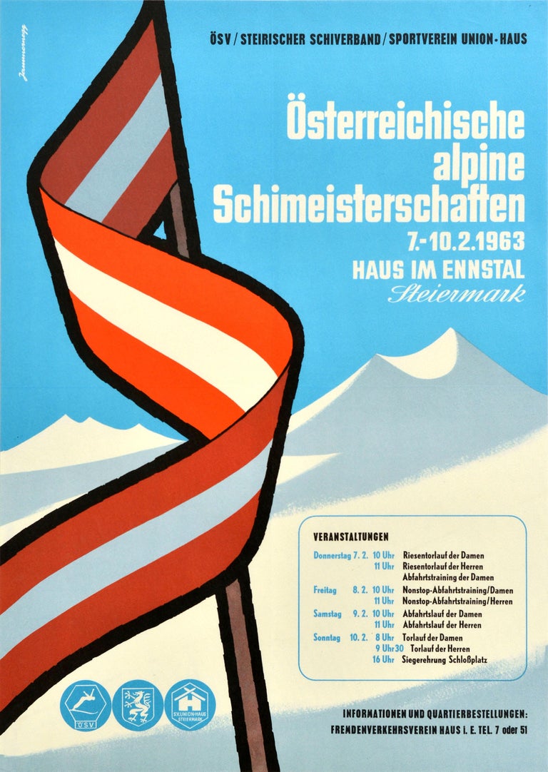 Unknown - Original Vintage Sports Poster Austrian Alpine Ski Championships  Haus Im Ennstal For Sale at 1stDibs | schiverband logo