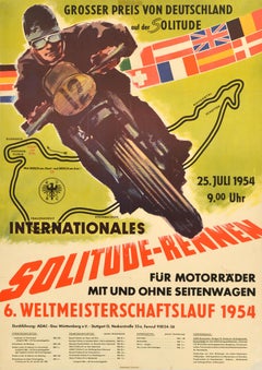 Original Vintage Sports Poster Solitude Motorcycle Race World Championship 1954