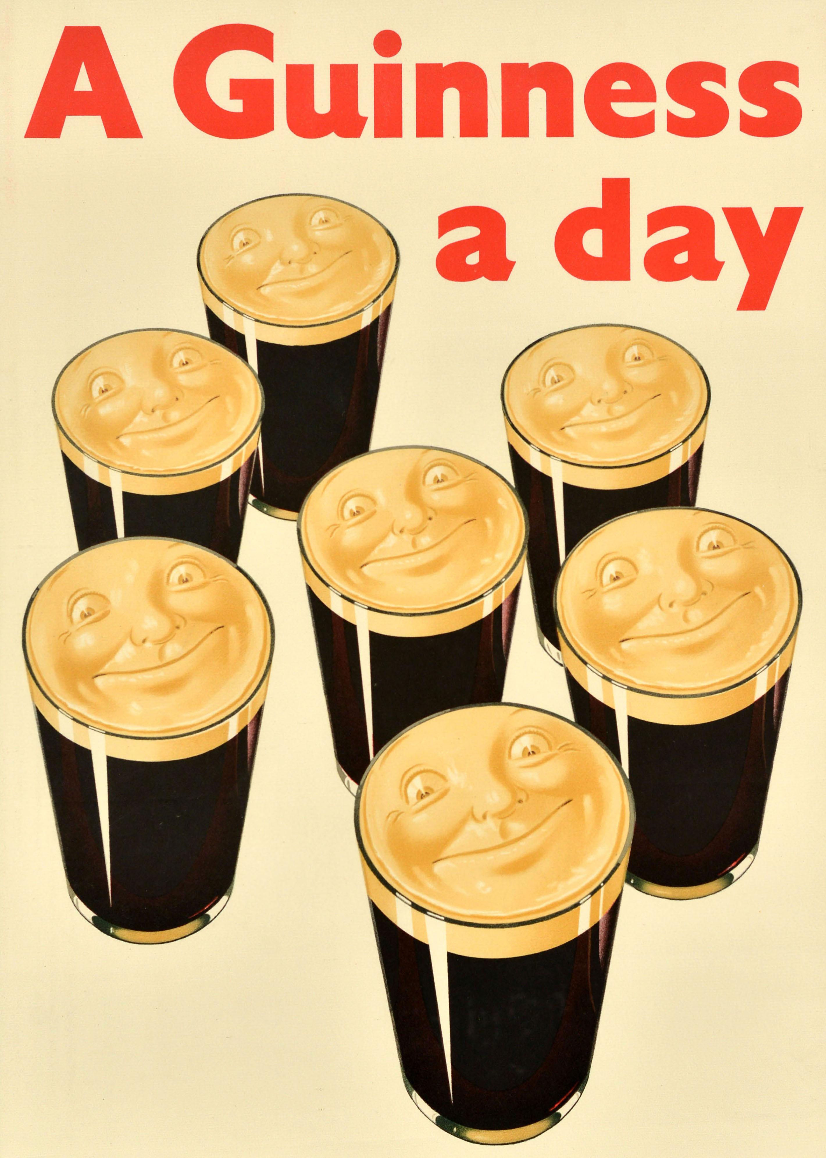 Poster pubblicitario originale della birra Stout d'epoca Guinness Un giorno fa bene - Print di Unknown