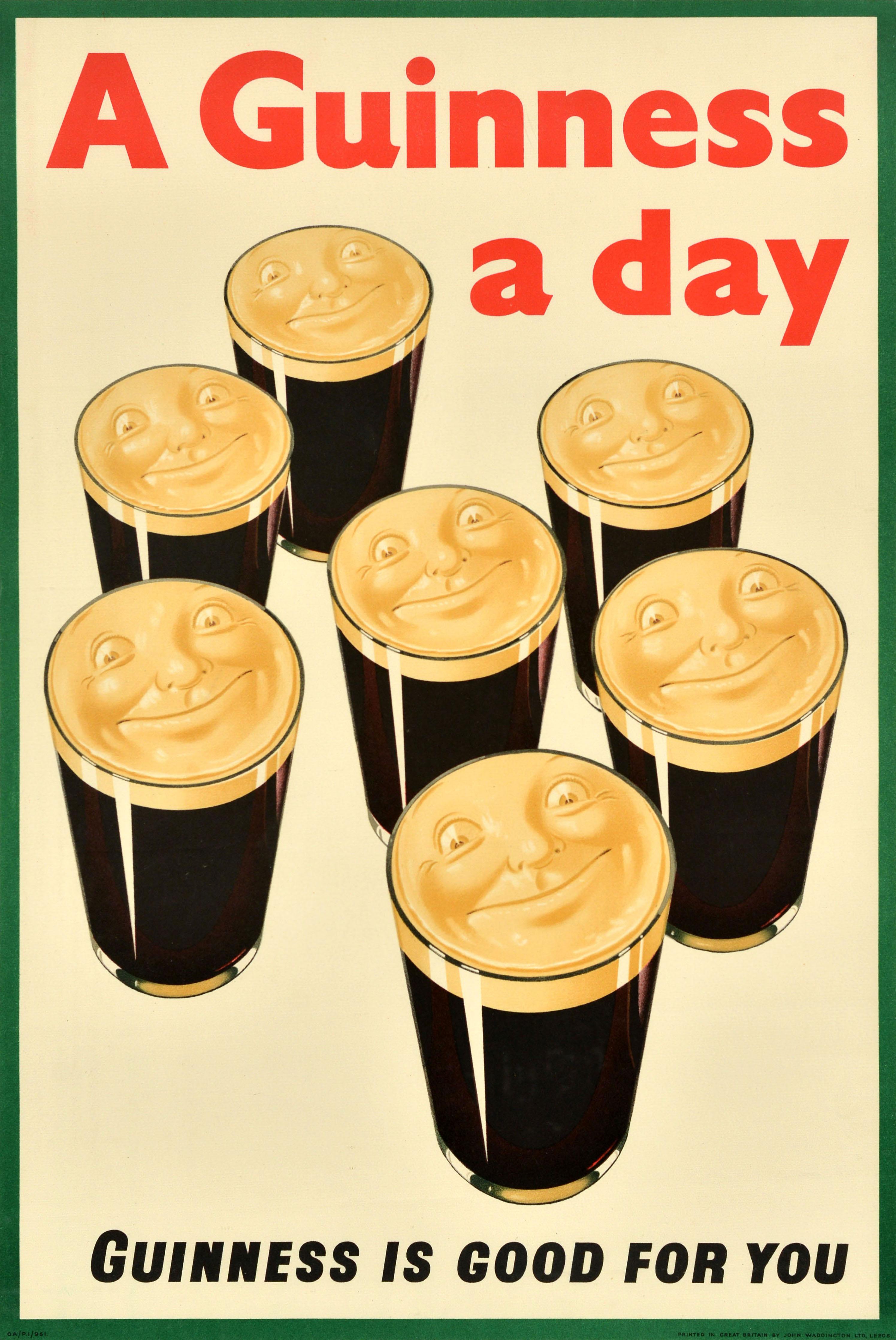 Print di Unknown - Poster pubblicitario originale della birra Stout d'epoca Guinness Un giorno fa bene