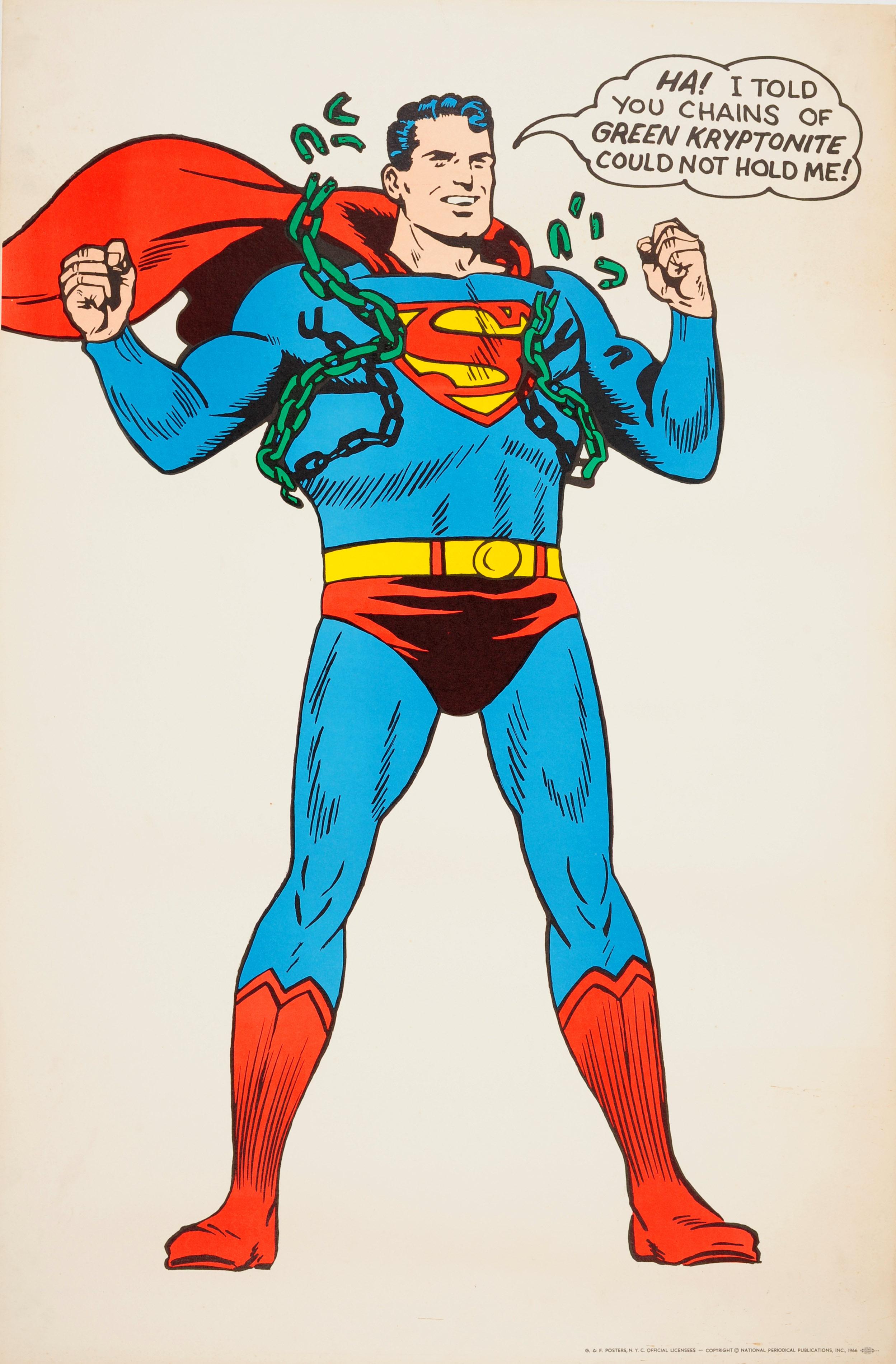 Unknown Print - Original Vintage Superman Poster Ft Comics Superhero Free From Kryptonite Chains