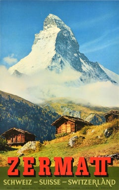 Original Vintage Swiss Travel Poster Zermatt Matterhorn Cervin Switzerland