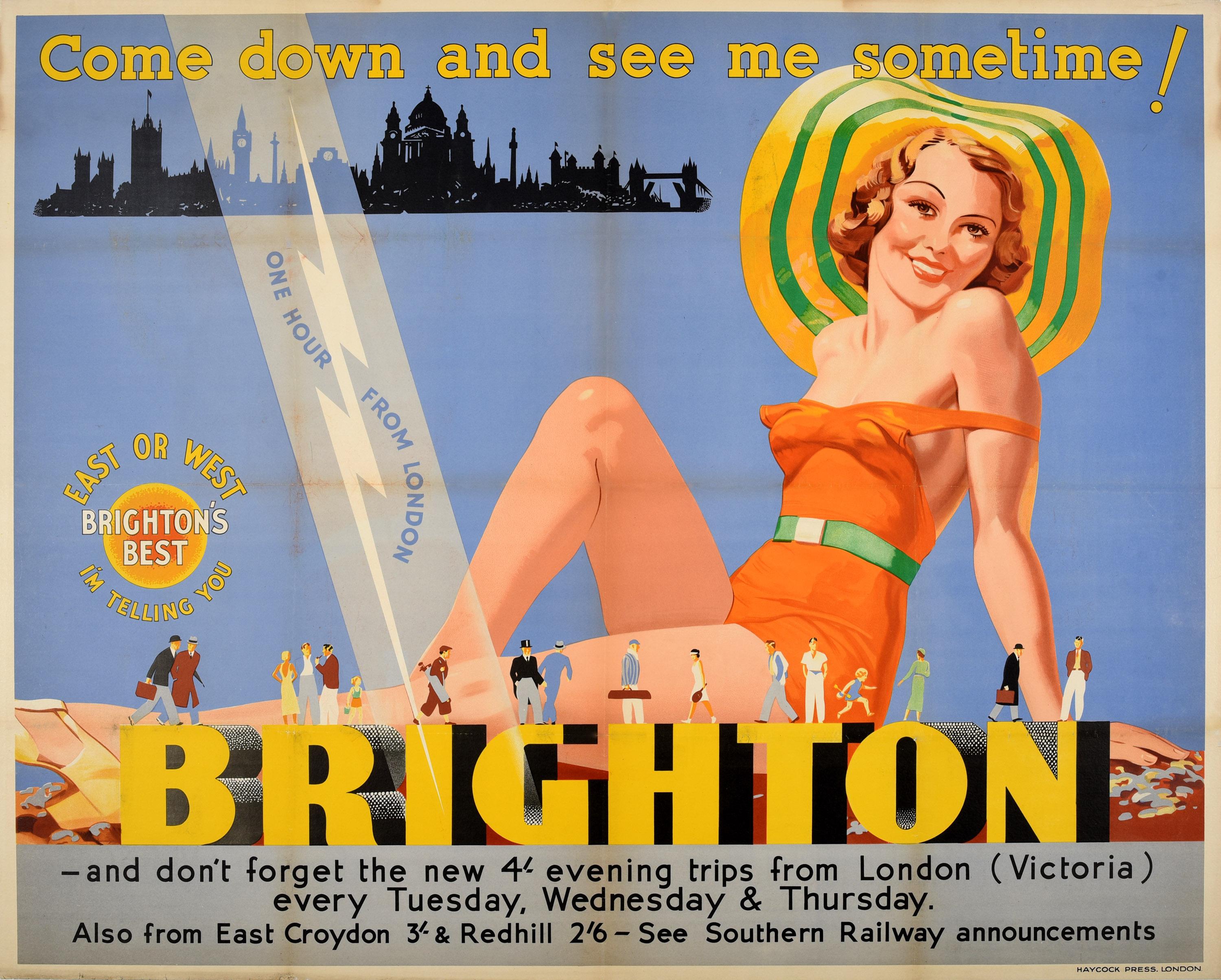 Unknown Print - Original Vintage Train Travel Poster Brighton Come Down London Seaside Resort