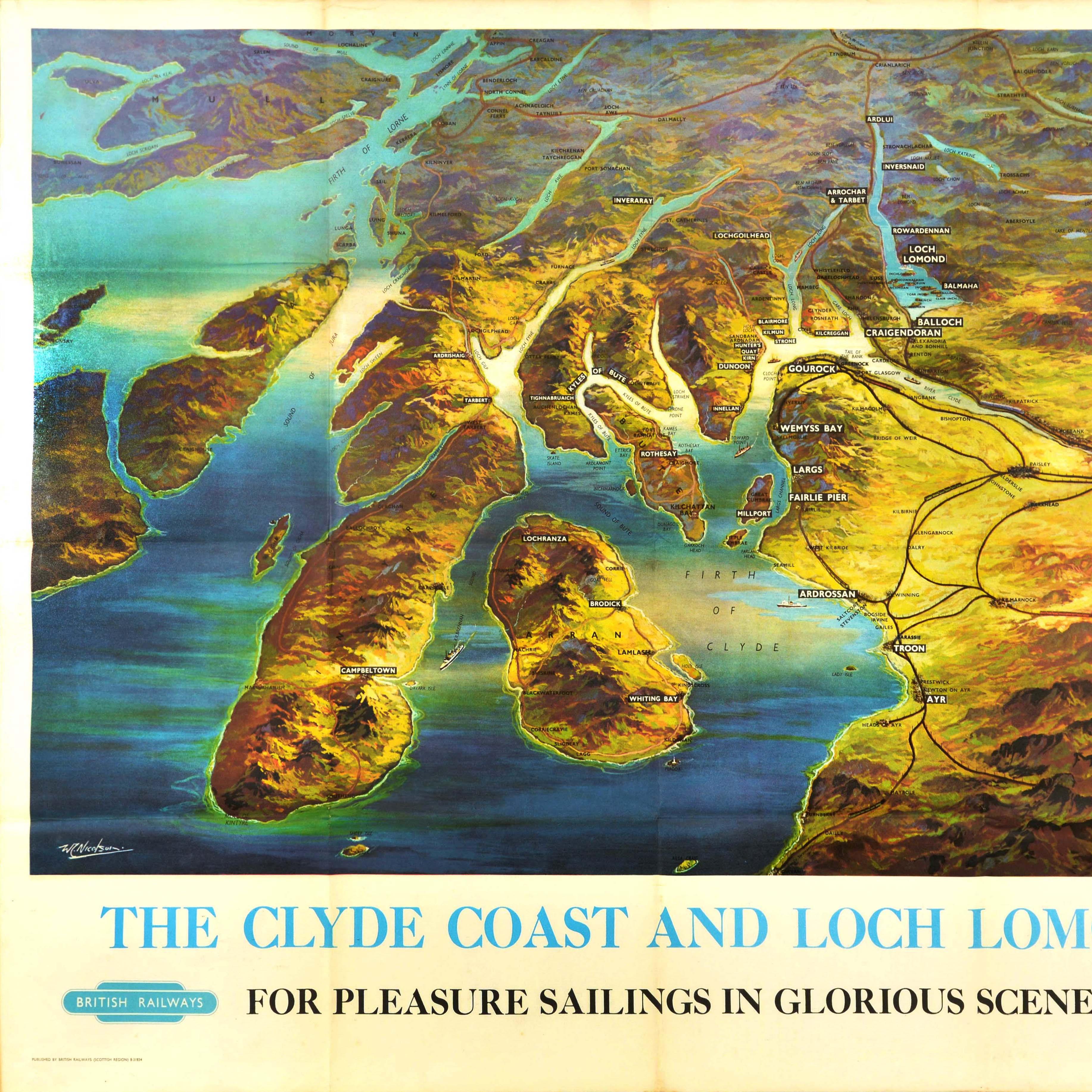 Original Vintage Train Travel Poster Clyde Coast Loch Lomond British Railways - Beige Print by Unknown