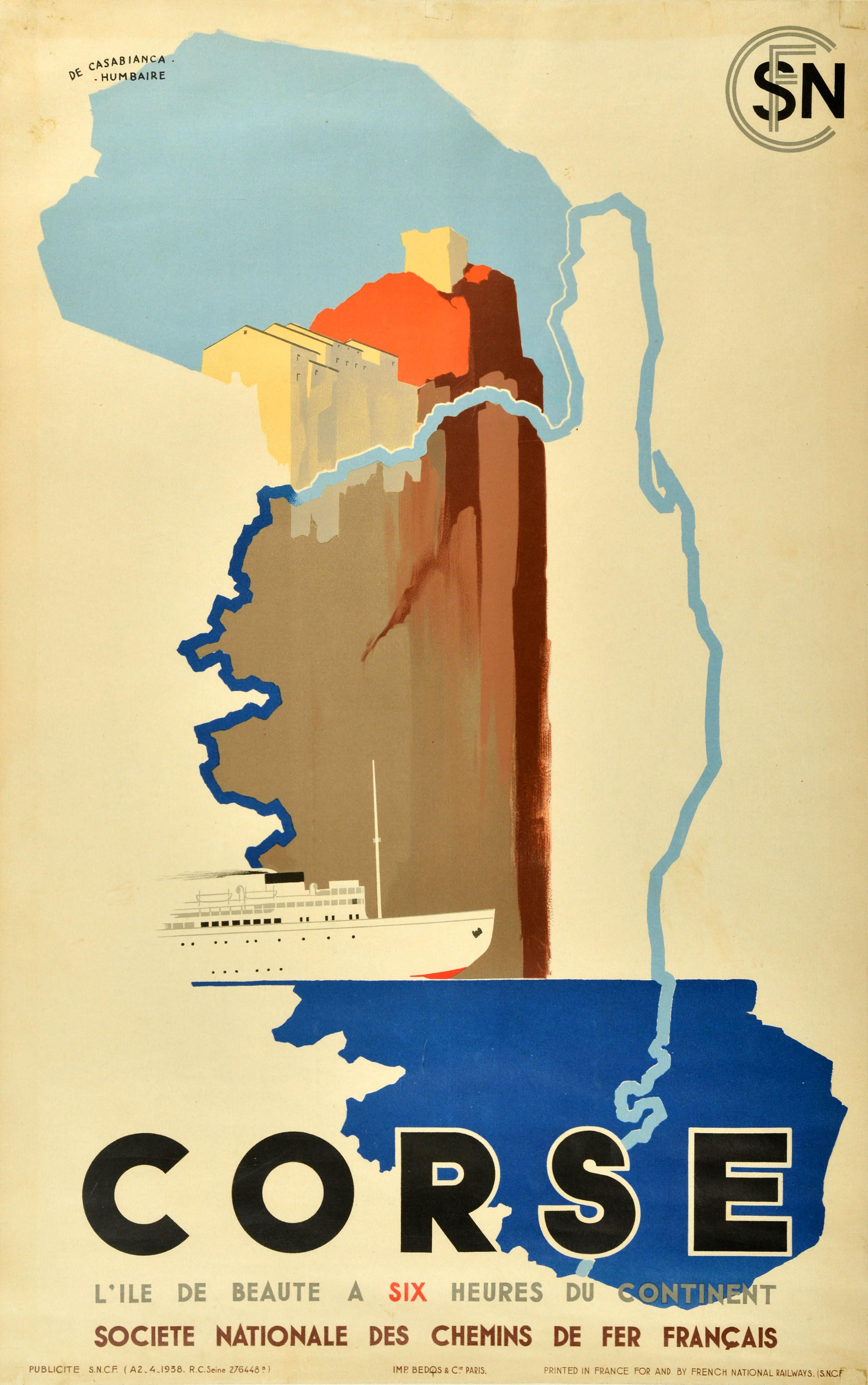 Unknown Print - Original Vintage Train Travel Poster Corsica Corse SNCF French National Railways