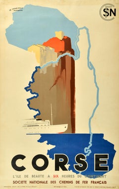Original Vintage Train Travel Poster Corsica Corse SNCF French National Railways
