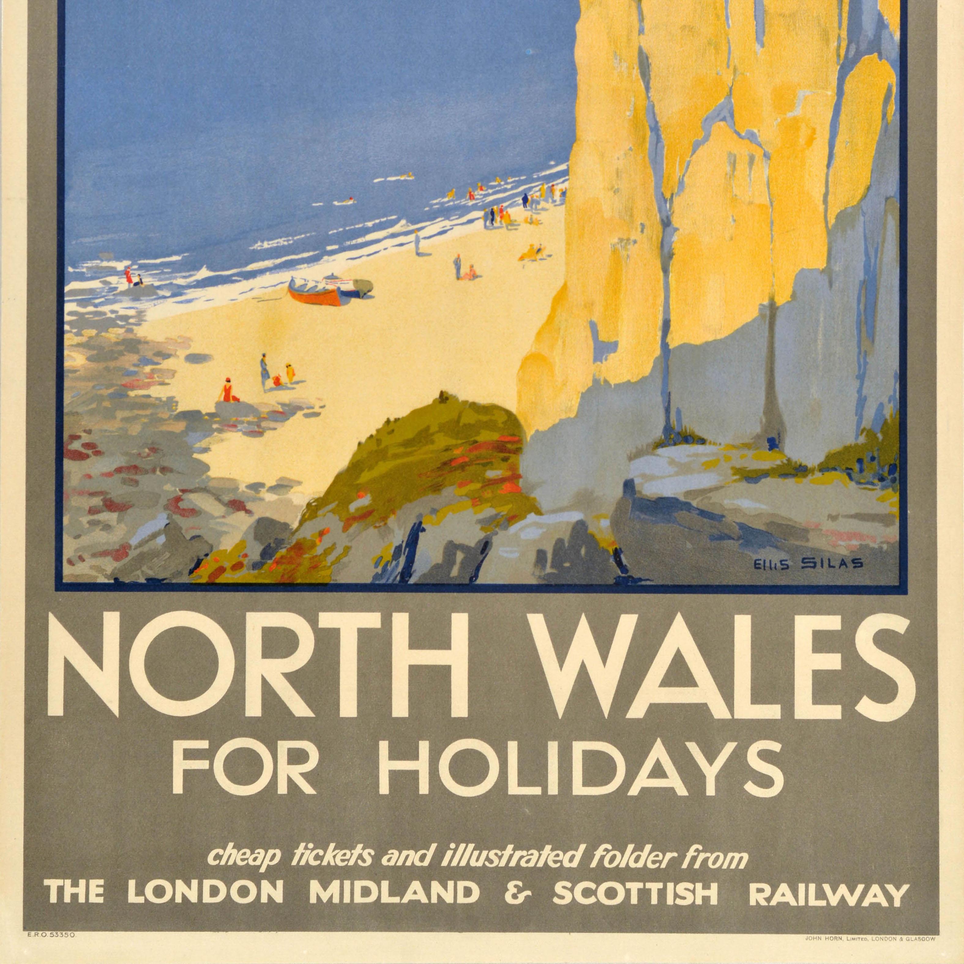 Original Vintage Train Travel Poster North Wales For Holidays LMS Railway Coast For Sale 1