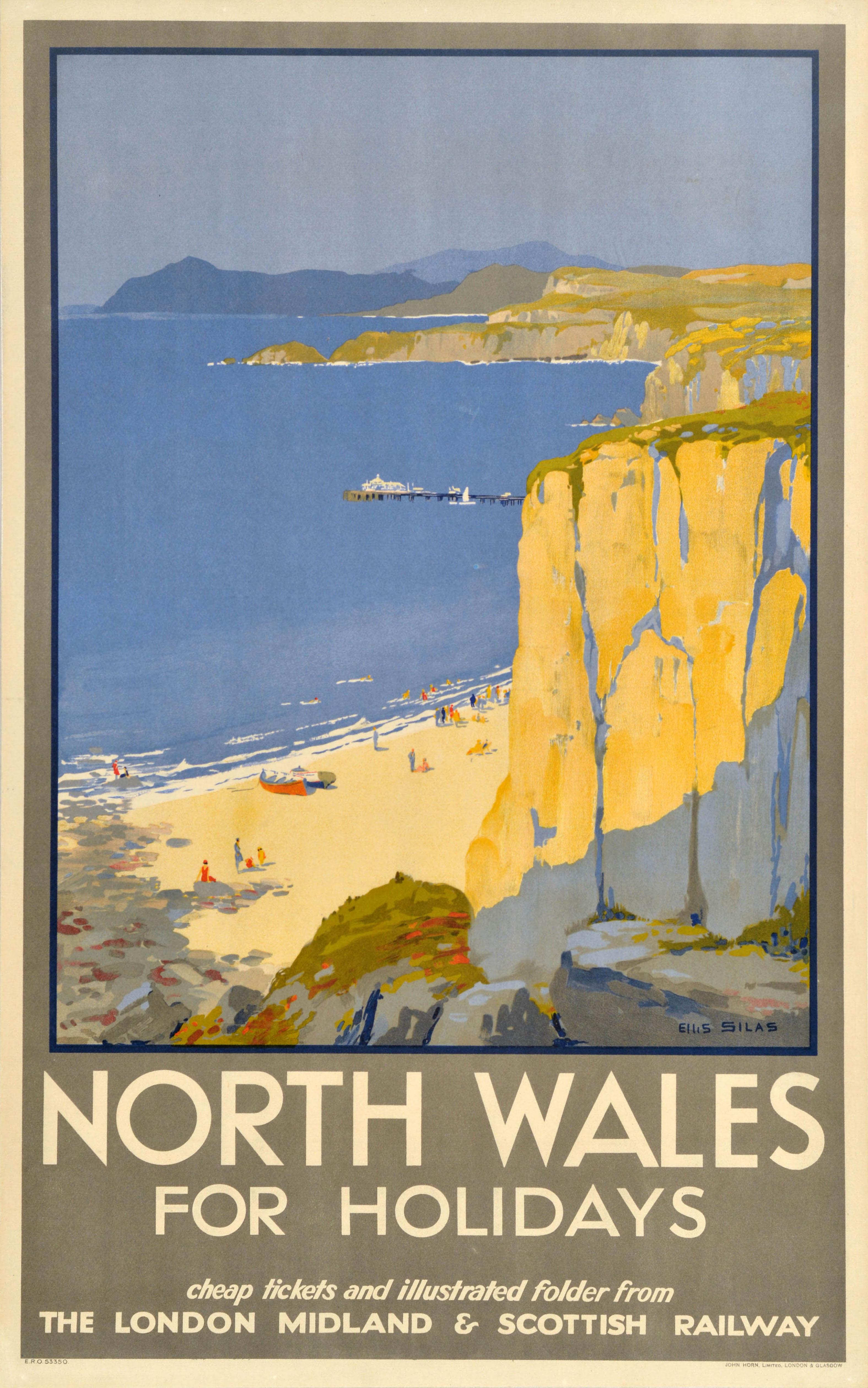 Unknown Print - Original Vintage Train Travel Poster North Wales For Holidays LMS Railway Coast