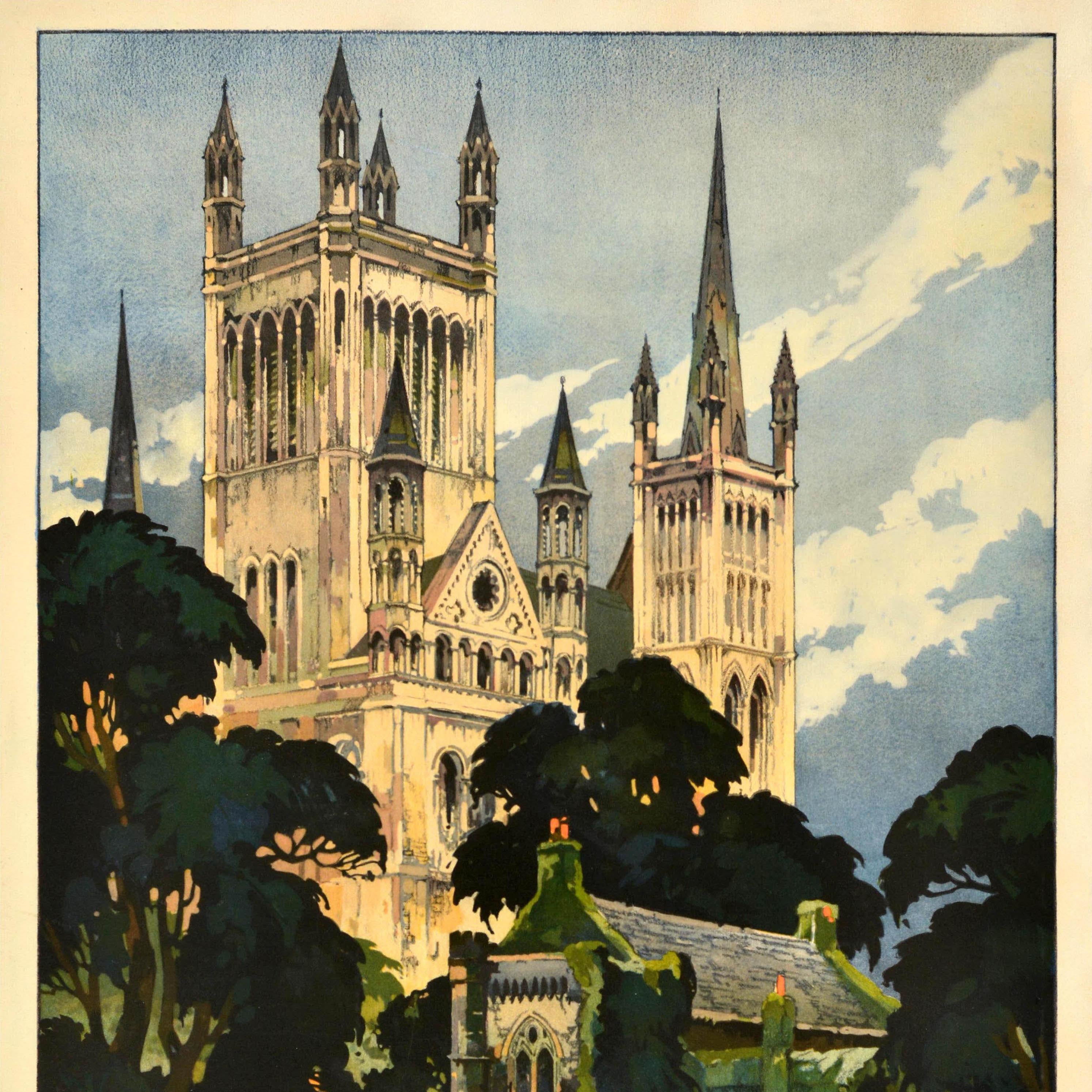 Originales Vintage-Reiseplakat, Zug, Peterborough Cathedral, British Railways, Britische Eisenbahnen (Beige), Print, von Unknown