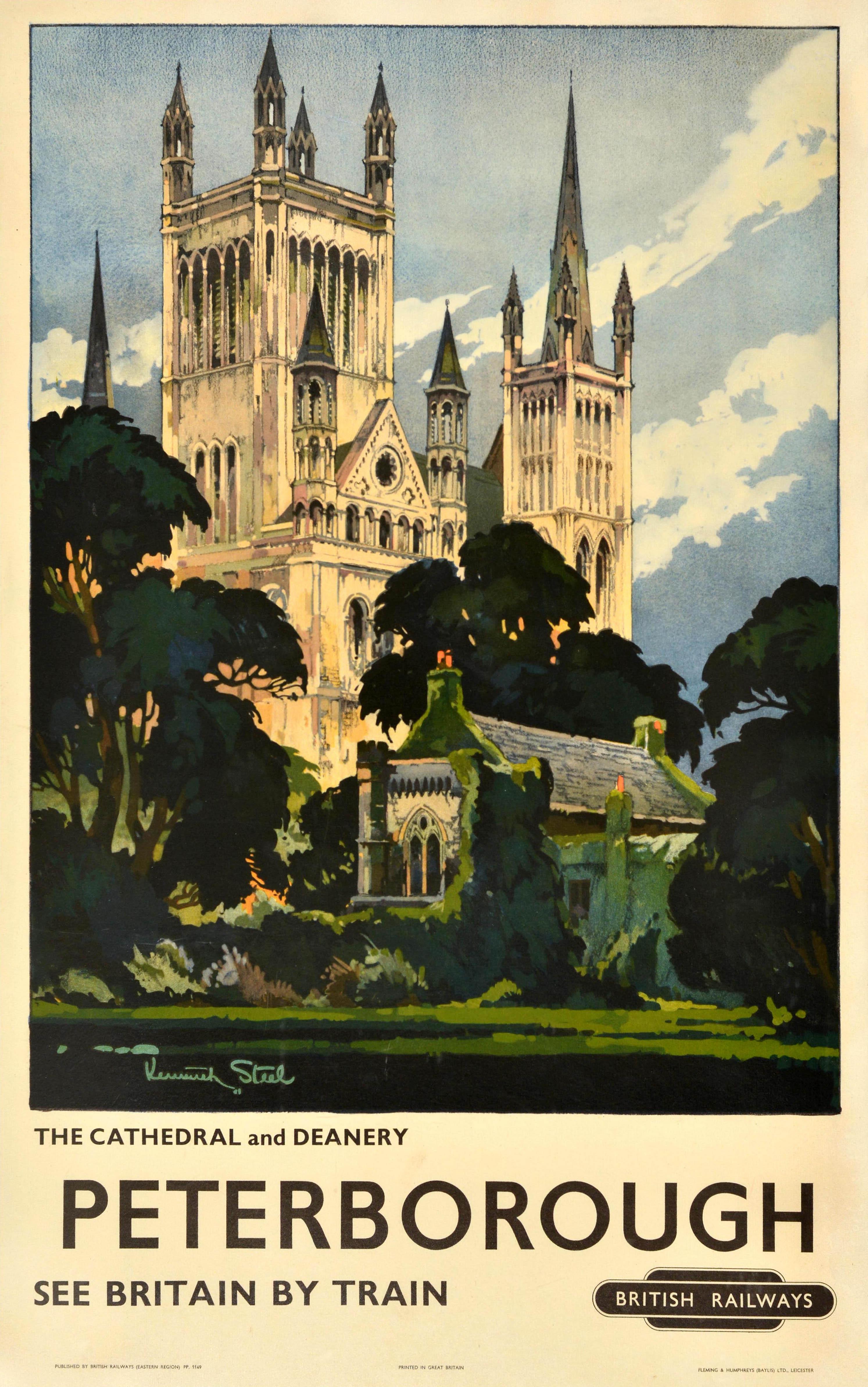 Unknown Print – Originales Vintage-Reiseplakat, Zug, Peterborough Cathedral, British Railways, Britische Eisenbahnen
