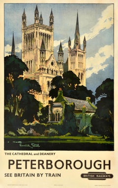 Affiche vintage originale de voyage en train, cathédrale de Peterborough British Railways