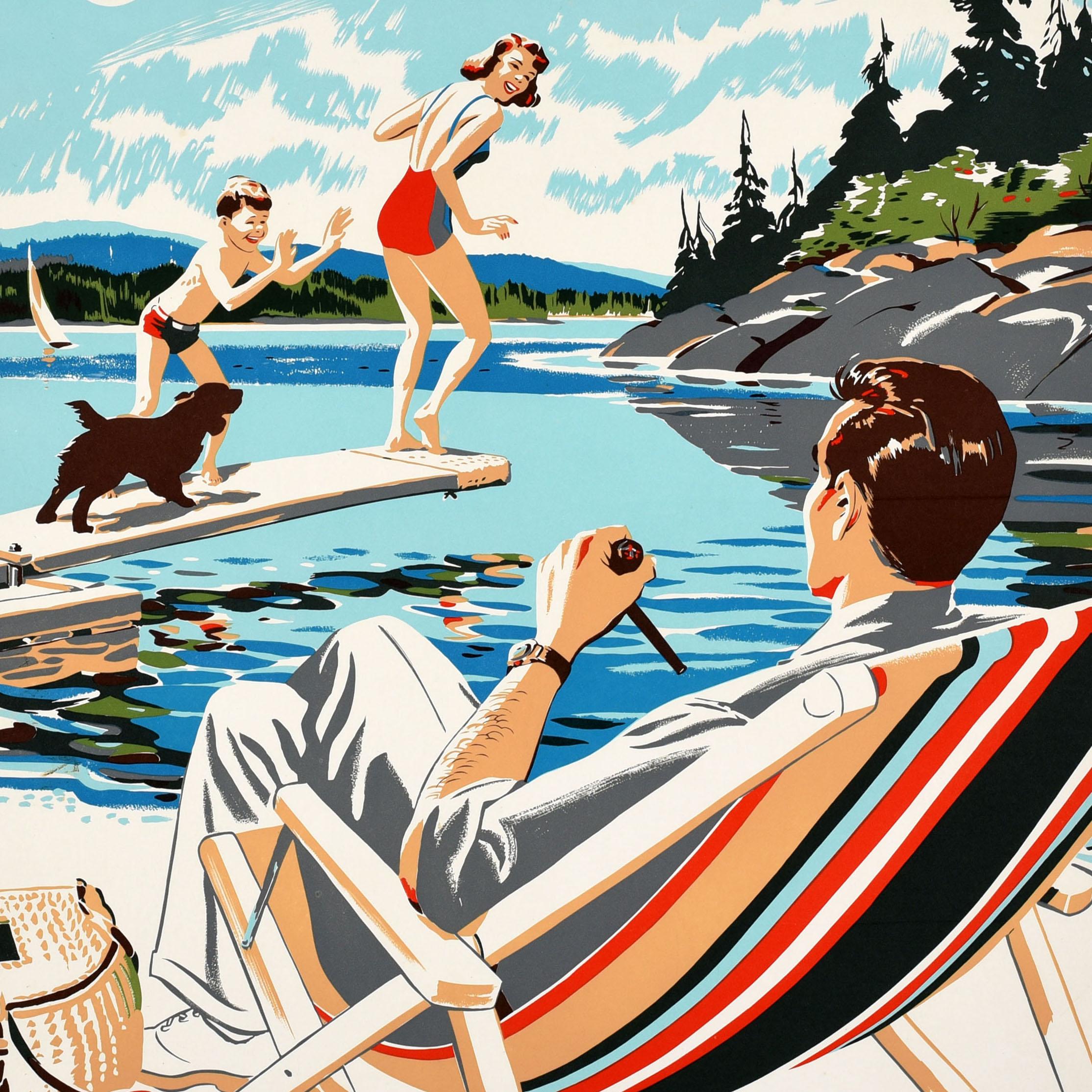 Original Vintage Train Travel Poster Summer In Canada Canadian National Railway - Print by Unknown