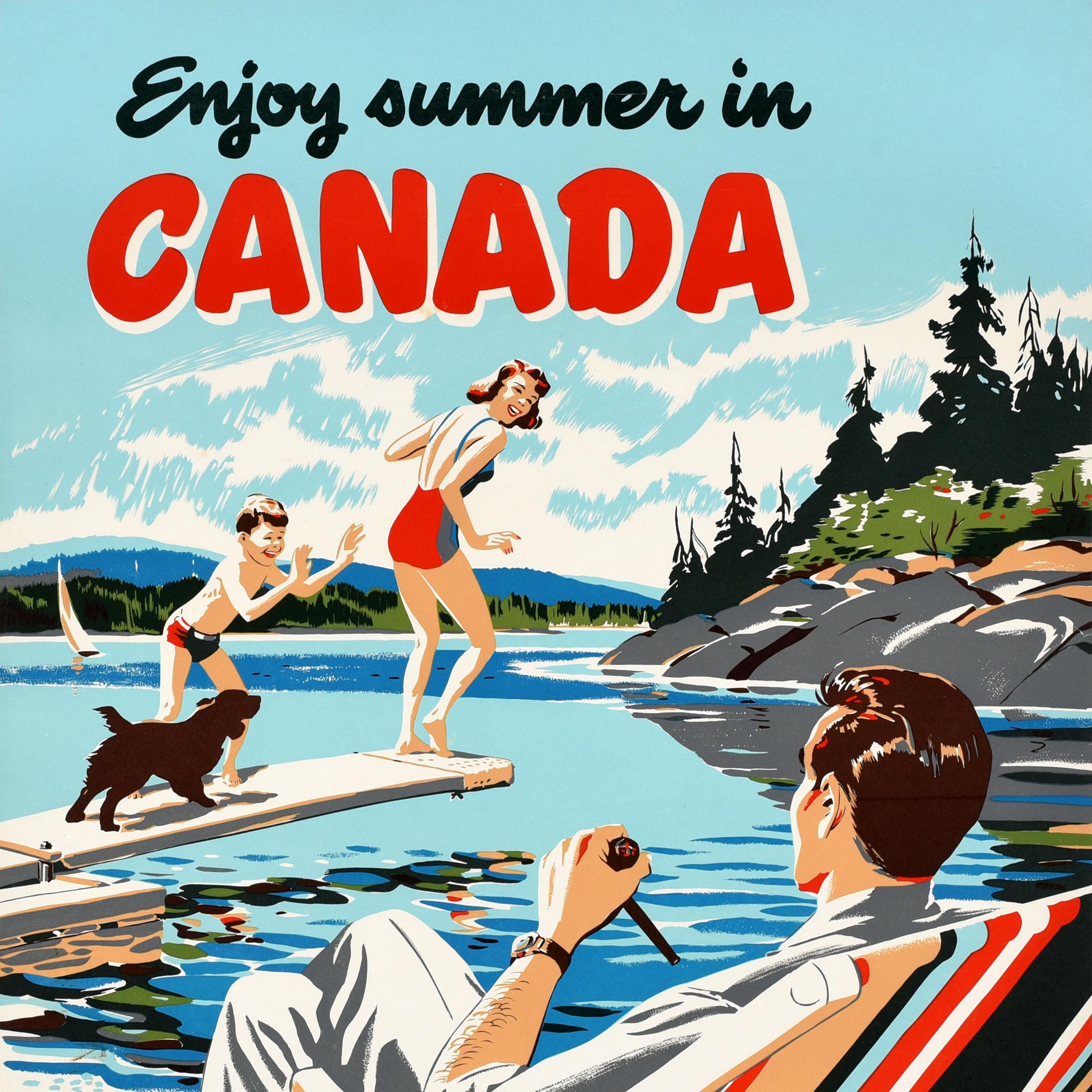 Original Vintage Train Travel Poster Summer In Canada Canadian National Railway - Gray Print by Unknown