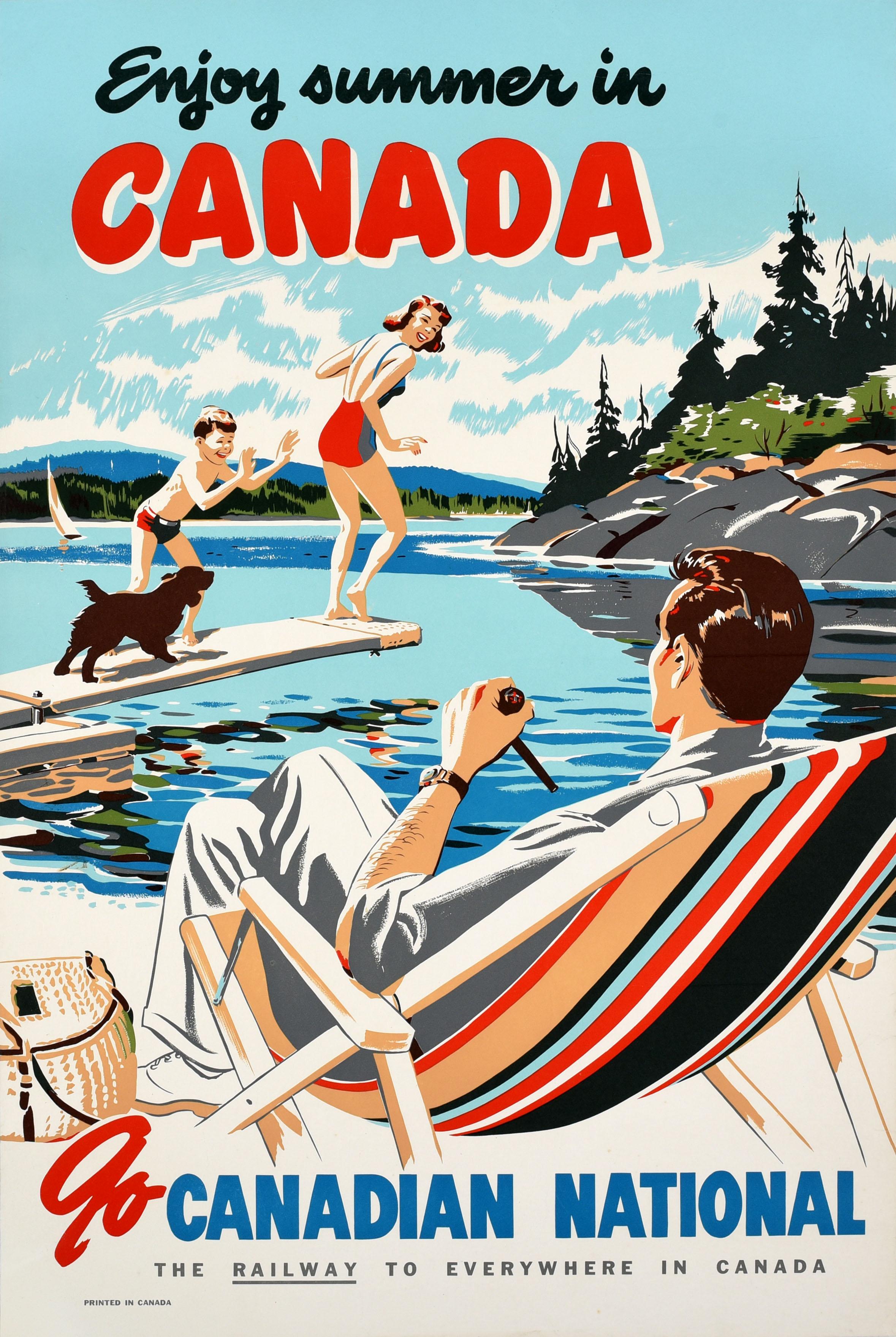 Unknown Print - Original Vintage Train Travel Poster Summer In Canada Canadian National Railway
