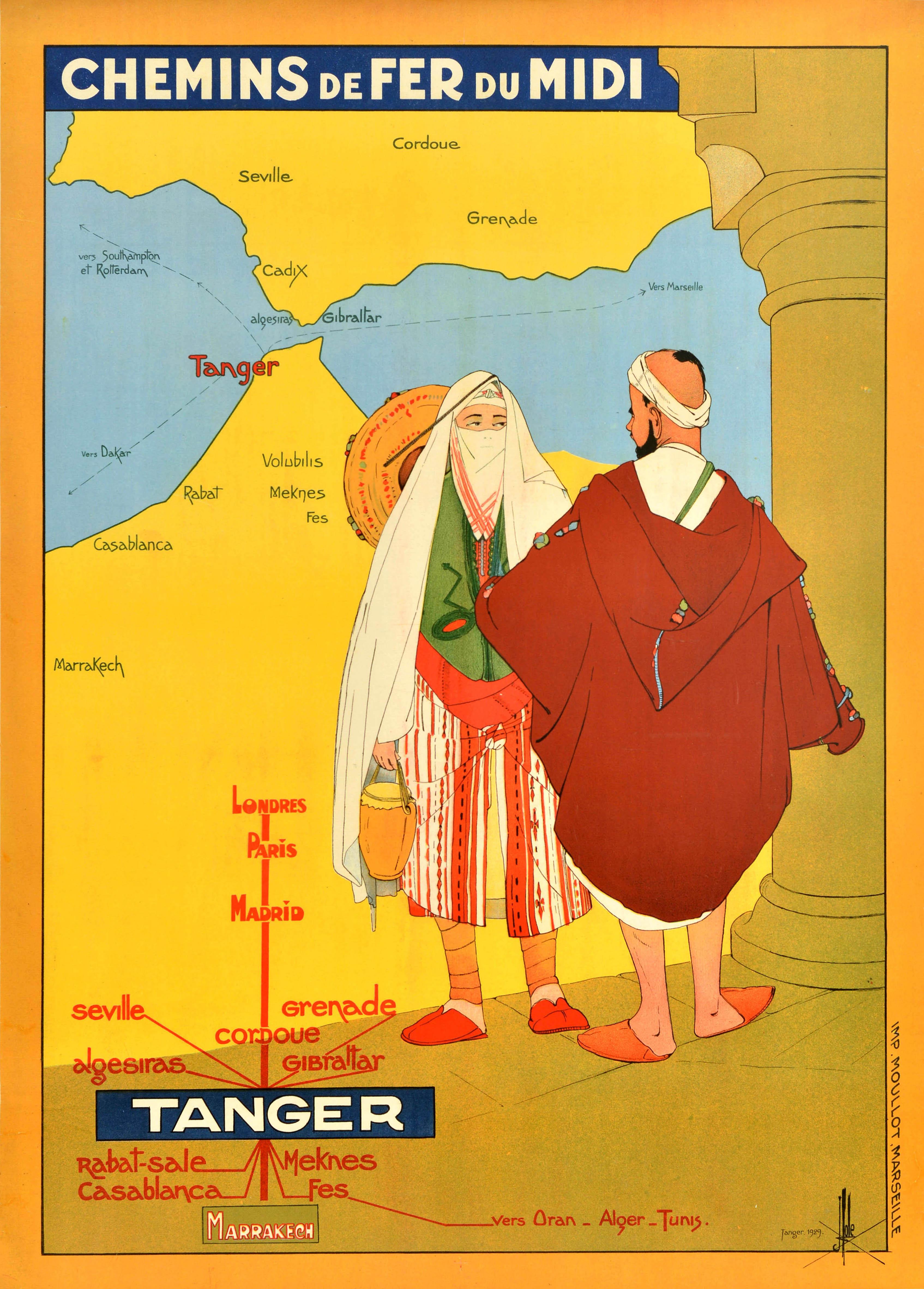 Print Unknown - Affiche vintage originale de voyage en train Tanger Maroc Chemins De Fer Du Midi