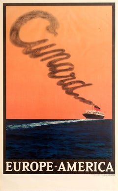 Original Vintage Transatlantic Cruise Ship Travel Poster - Cunard Europe America