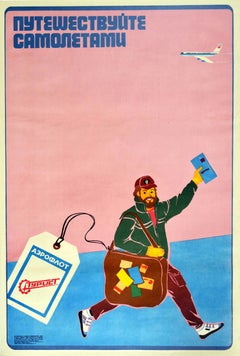 Original Vintage Travel Advertising Poster Aeroflot Travel By Air Semchenko USSR