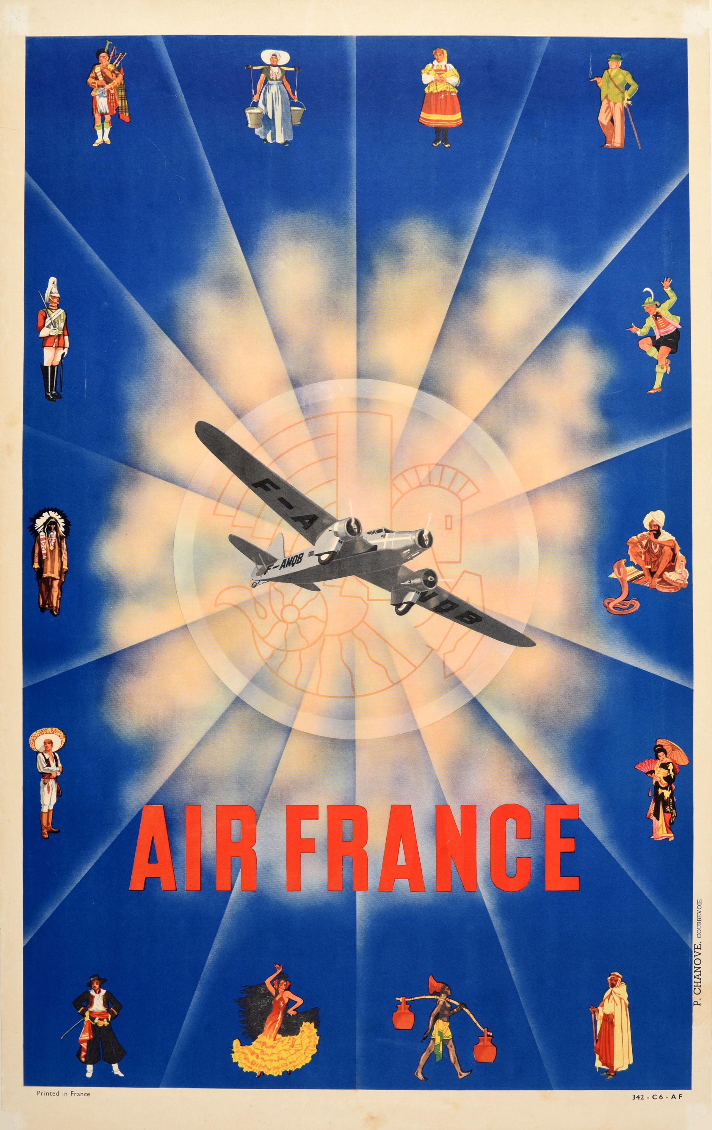 Unknown Print - Original Vintage Travel Advertising Poster Air France Art Deco National Clothing