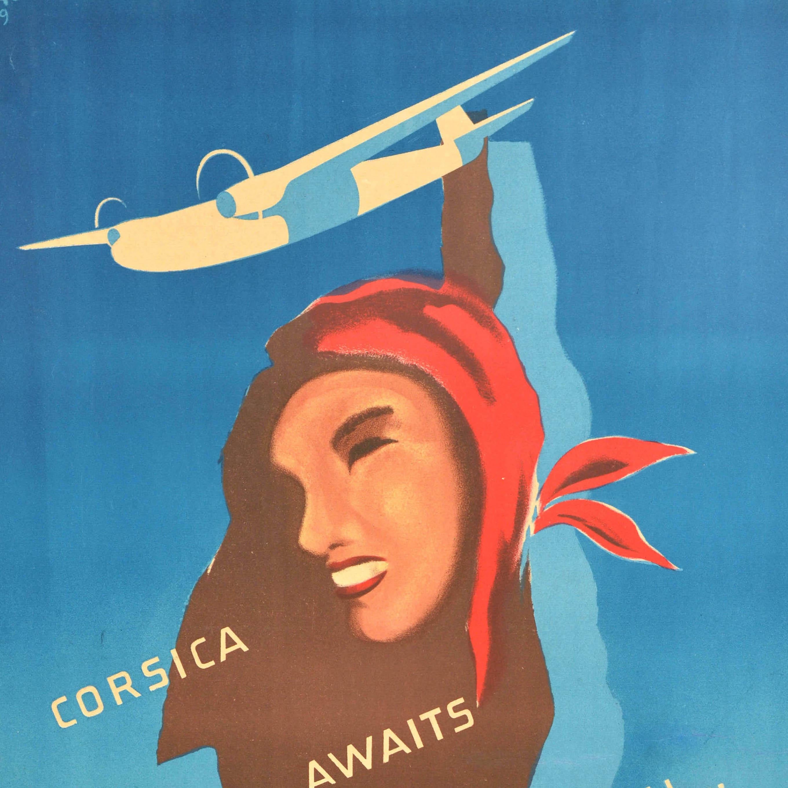 Original Vintage Travel Advertising Poster Airspan Travel Corsica Awaits You - Print by Unknown