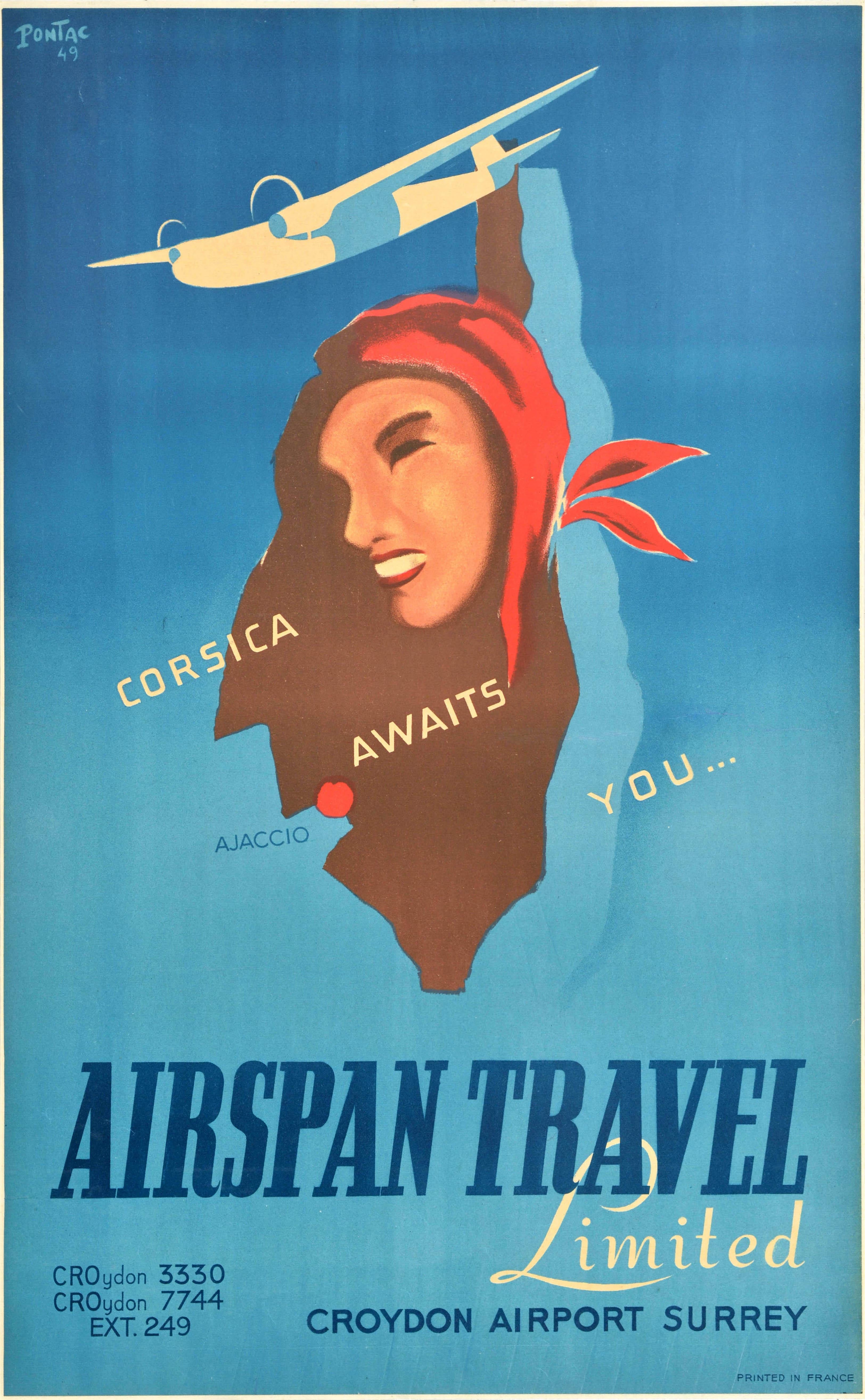 Unknown Print - Original Vintage Travel Advertising Poster Airspan Travel Corsica Awaits You