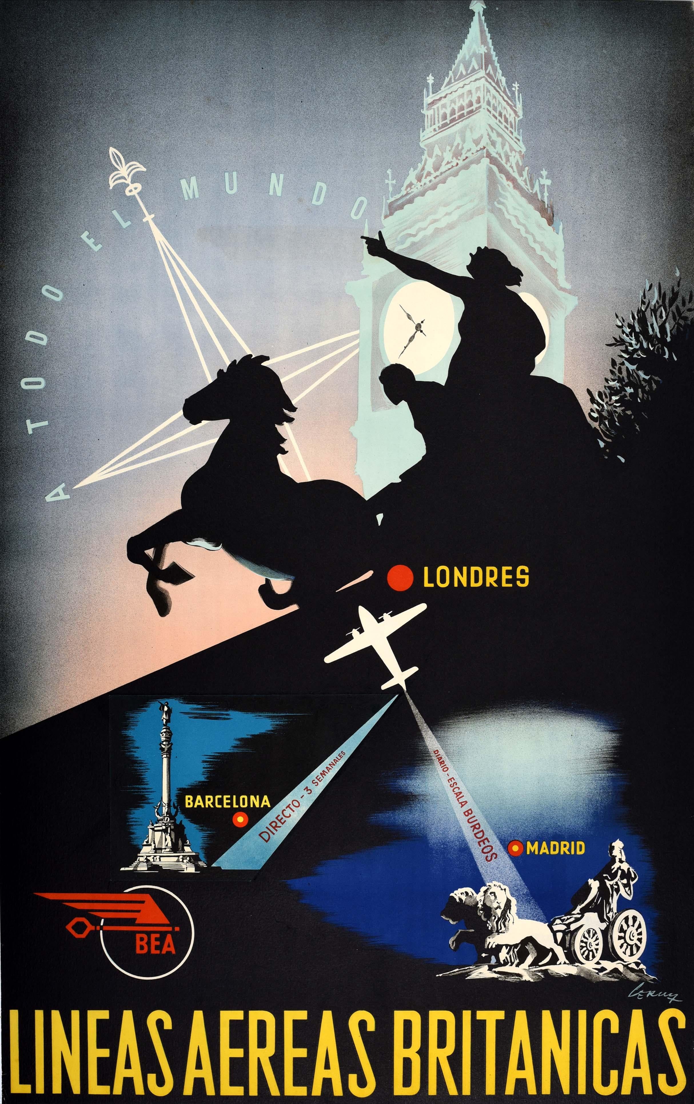 Unknown Print - Original Vintage Travel Advertising Poster BEA Lineas Aereas Britanicas London