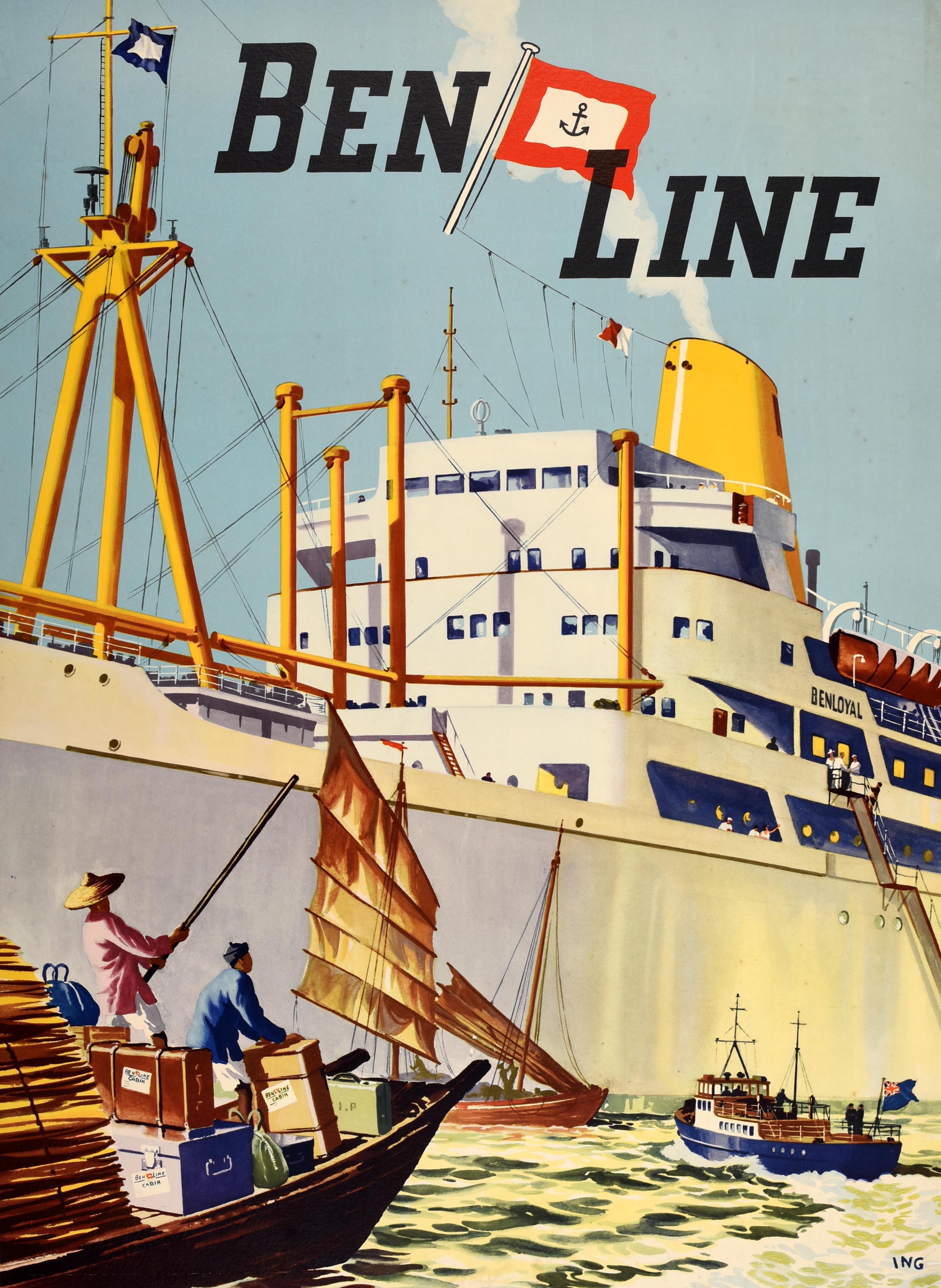 Original Vintage Travel Advertising Poster Ben Line Shipping Europe Far East - Print by Unknown