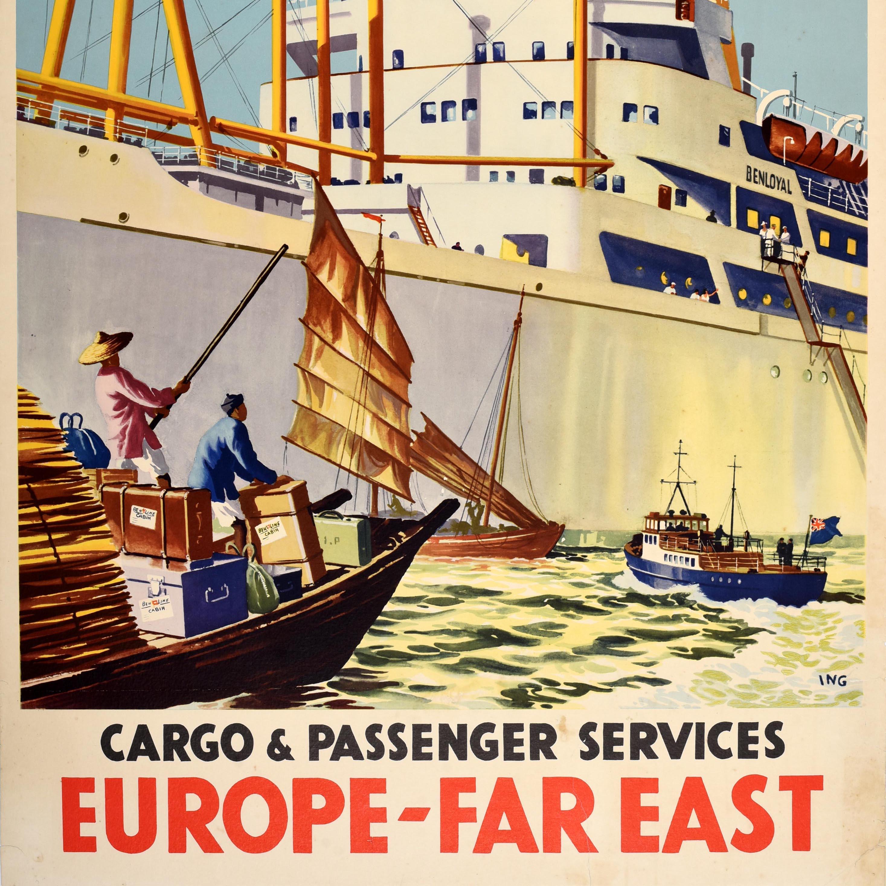 Original Vintage Travel Advertising Poster Ben Line Shipping Europe Far East 1