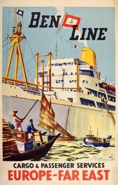 Original Retro Travel Advertising Poster Ben Line Shipping Europe Far East