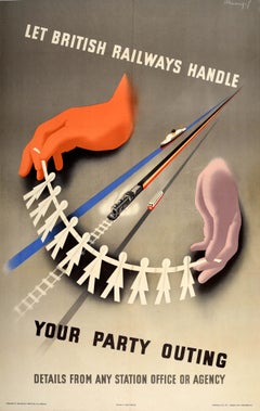 Original-Vintage-Reise-Werbeplakat British Railways Handle Party Outing, Britische Eisenbahn 
