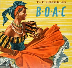 Original Vintage Travel Advertising Poster Caribbean BOAC Dance Airways Hayes