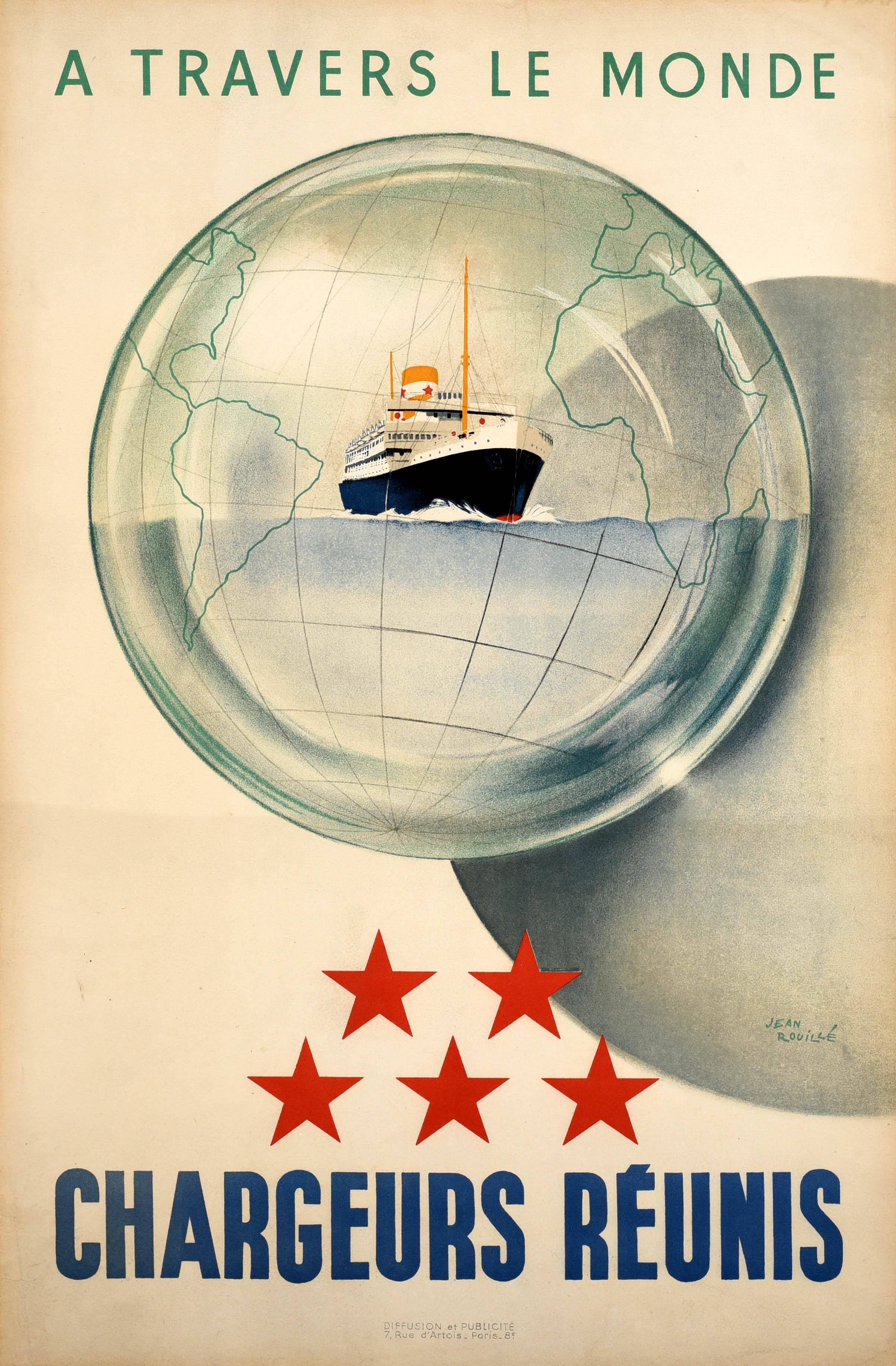 Unknown Print - Original Vintage Travel Advertising Poster Chargeurs Reunis Sailing Jean Rouille